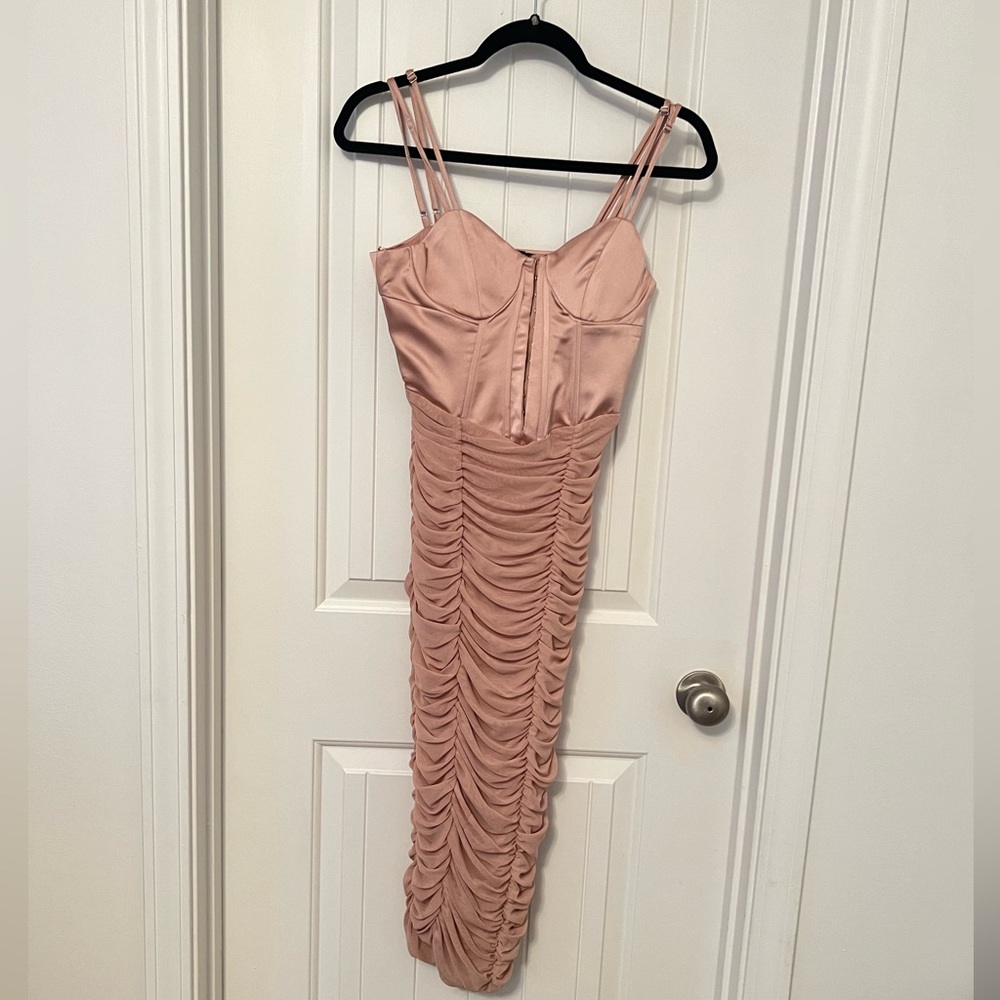 Zara pink Satin Cupped Ruched Bodycon Dress Size S